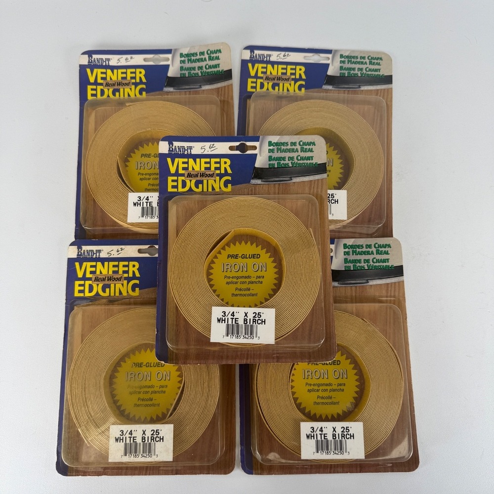 (5) Rolls White Birch Edge Banding 3/4 inch x 25 ft Veneer Iron On Preglued Wood